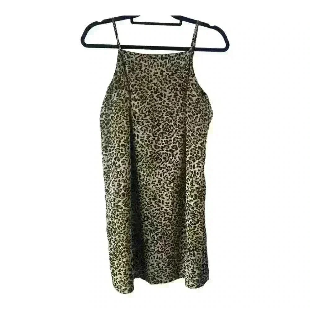 NWT Japna Women's Cheetah Print Mini Slip Spaghetti Strap Dress Size L‎
